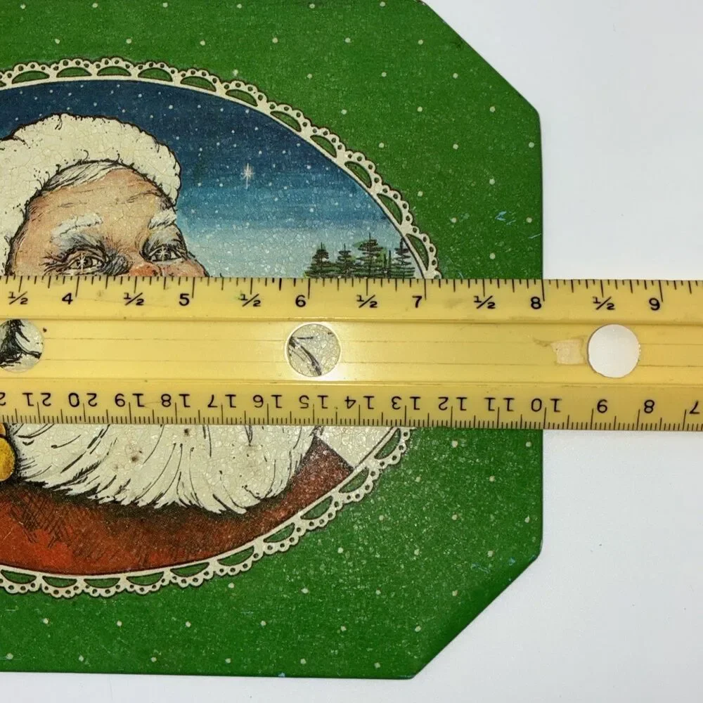 Vintage 80s Christmas Hot Mat Trivet Santa Antique Tin Series Wings USA Kitschy
